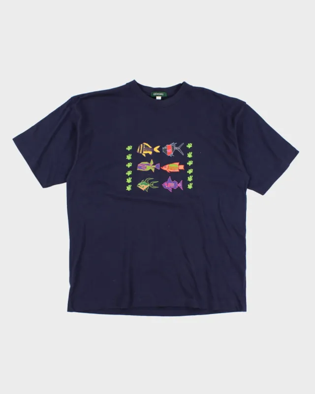 Vintage Giordano Fish Embroidered T-Shirt - L sold by Rokit