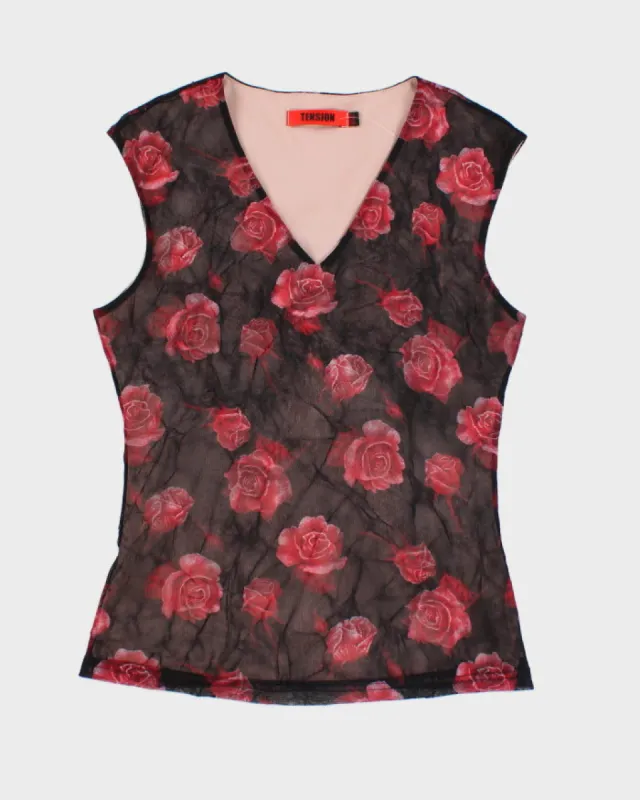 Vintage 90s/00s Tension Rose Patterned Mesh Blouse - XS sold by Rokit