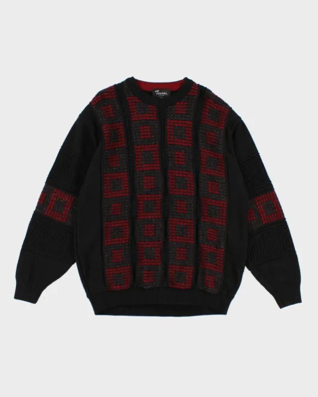 Men's Grey and Red Patterned Knit sweater - L sold by Rokit