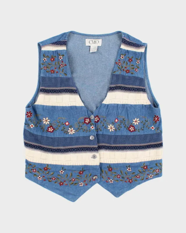 Vintage Denim Embroidered Waistcoat - M sold by Rokit
