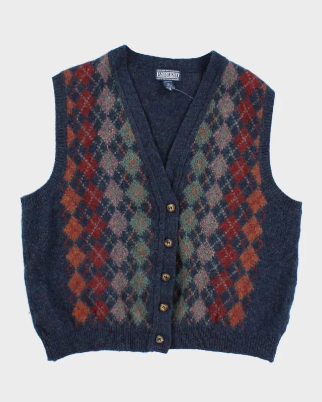Vintage Lands' End Wool Argyle Button Up Vest - XL sold by Rokit