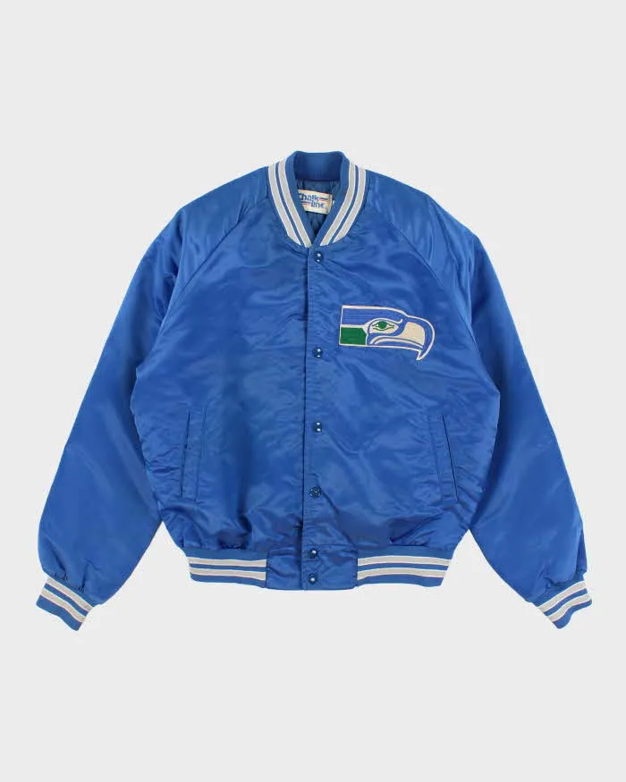 Men's Blue Seattle Sea Hawkes x NFL Satin Varsity Jacket - M sold by Rokit
