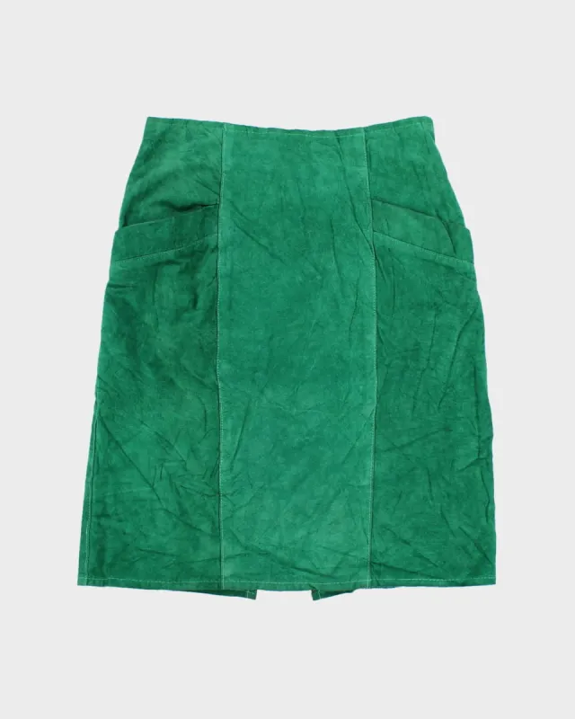 80's Leather Green Pencil Skirt - W28 made by Rokit