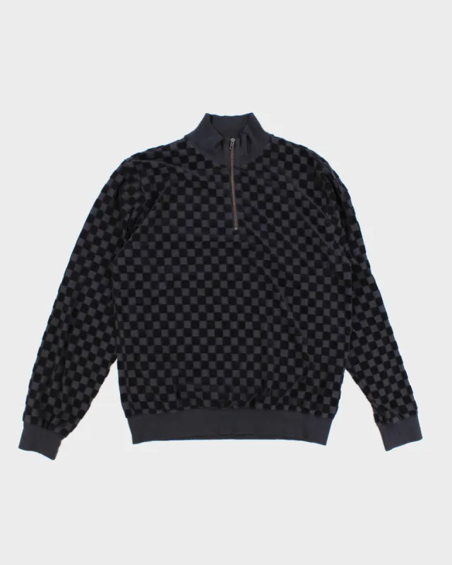 Stussy Men's Navy Checkerboard Quarter Zip Long Sleeve - L made by Stussy