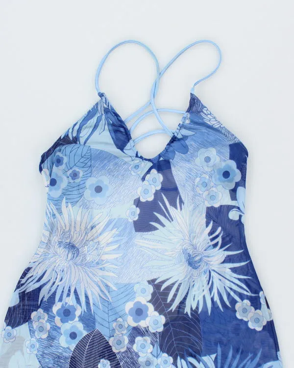 Y2k 00s LA Senza Mesh Floral Backless Dress - M sold by Rokit product image thumbnail 4