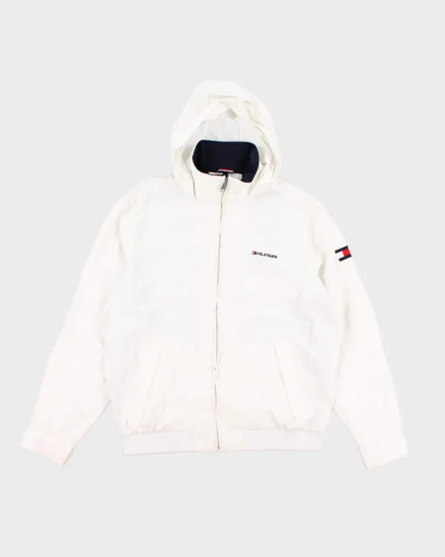 00s Tommy Hilfiger White Hooded Windbreaker - M sold by Rokit