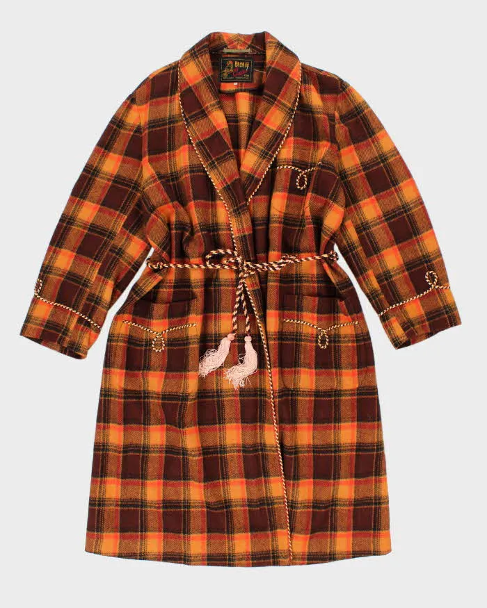 50s Vintage Cockatoo Orange Long Wool Robe With Piping Detail - L sold by Rokit