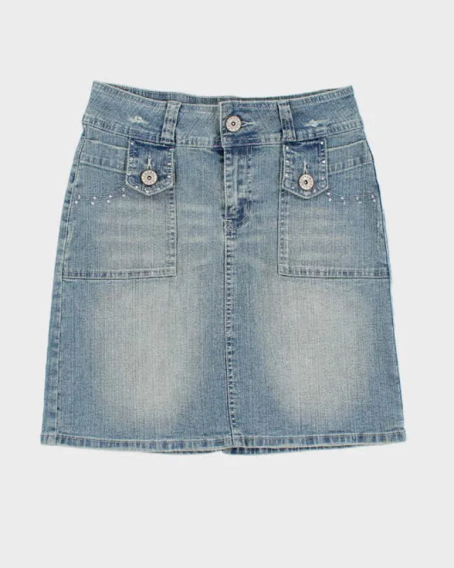 Vintage Y2k 00s RVT Jeans Bedazzled Denim Skirt - S sold by Rokit