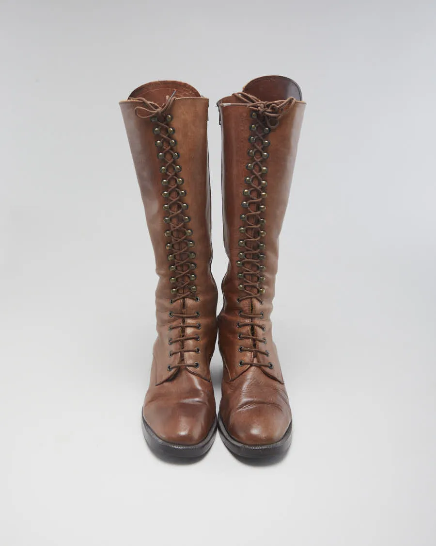 Vintage Women's Brown Leather Lace Up Heeled Boots - UK6 sold by Rokit product image thumbnail 3