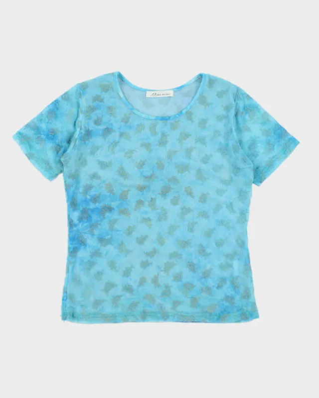 Y2k 00s Miou Miou Blue Mesh Top - S sold by Rokit