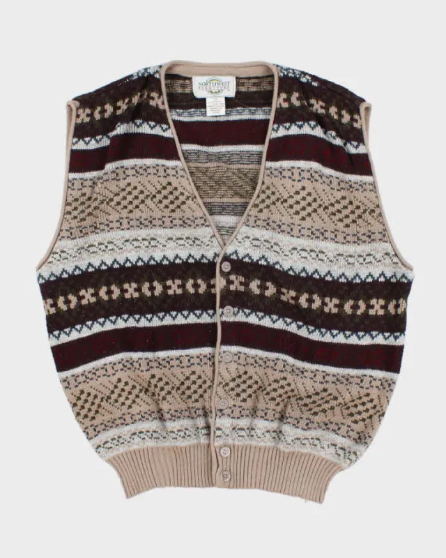 Vintage 90s Northern Territory Patterned Knit Cardigan Vest - L sold by Rokit