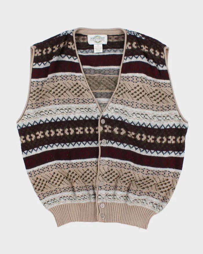 Vintage 90s Northern Territory Patterned Knit Cardigan Vest - L sold by Rokit