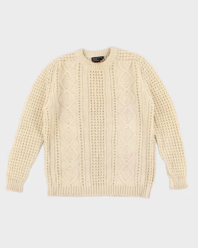 Vintage Men's Cream Wool Cable Knit Sweater - M sold by Rokit