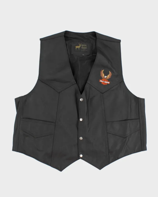 Vintage 90s Leather Waistcoat With Harley Davidson Embroidery - XXL sold by Rokit