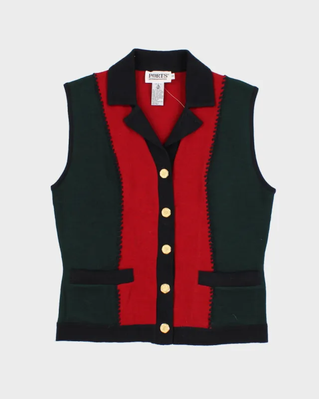 Womens Green and Red Pure Wool Vest Top - S sold by Rokit
