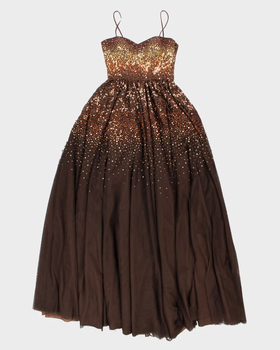 Beaded Brown and Gold Stunning Evening Occasion Dress - S XS sold by Rokit