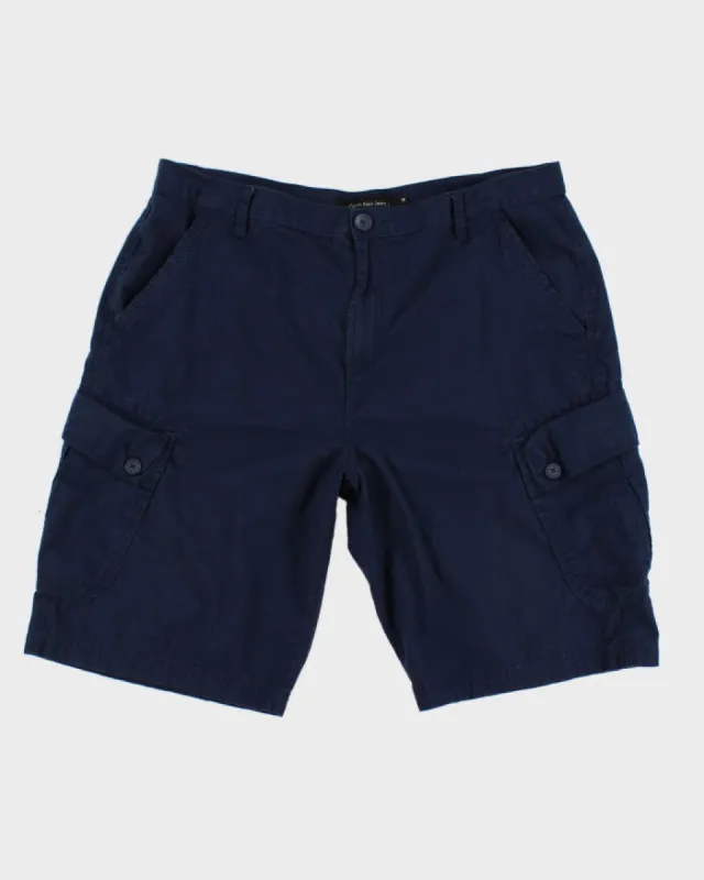 00s Calvin Klein Navy Cargo Shorts - W36 sold by Rokit
