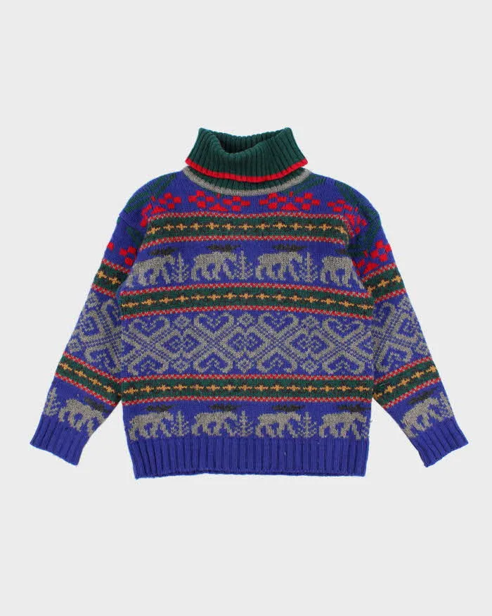 Vintage 80s Eddie Bauer Patterned Wool Turtleneck - S sold by Rokit