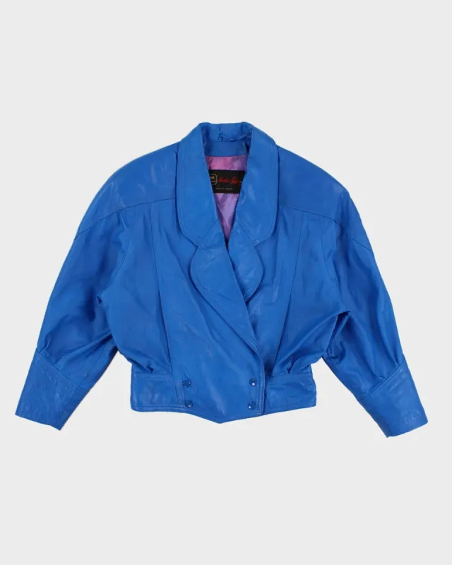 Vintage 80s Blue Leather Jacket - M sold by Rokit