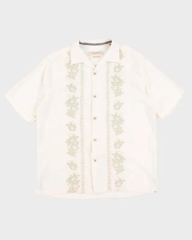 Vintage 90s Tommy Bahama White Embroidered Hawaiian Shirt - L sold by Rokit