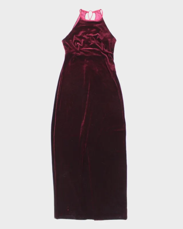 Womens 1990s Deep Burgundy Velvet Halter Evening Maxi Dress - S sold by Rokit