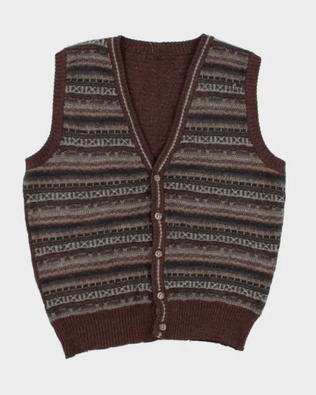 Vintage Patterned Knit Cardigan Vest - M sold by Rokit