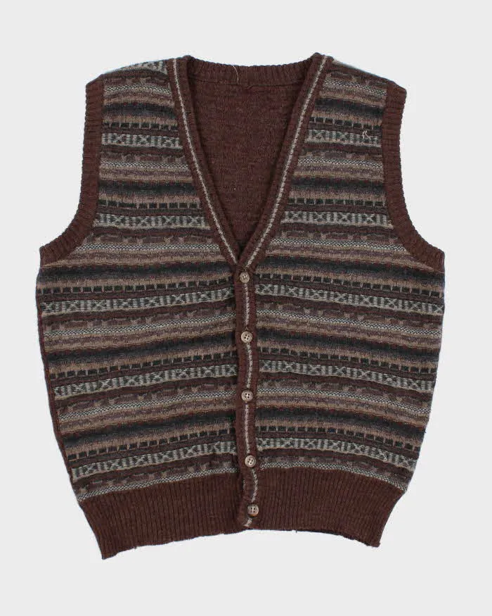 Vintage Patterned Knit Cardigan Vest - M sold by Rokit
