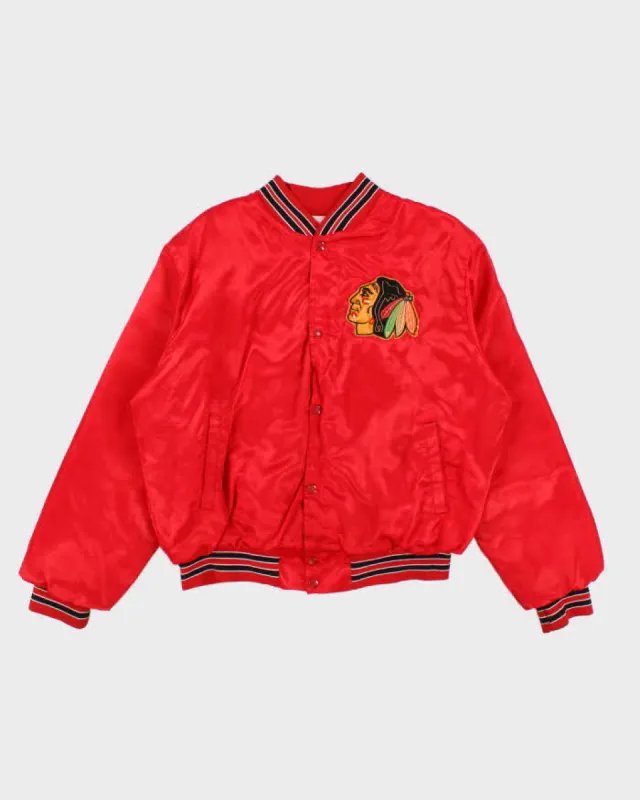 Vintage Men's Red Chicago Black Hawkes x NHL Satin Varsity Jacket - L sold by Rokit