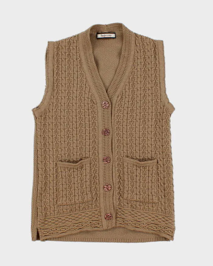 Mens Brown Chunky Knit Button UP Sweater Vest - M sold by Rokit