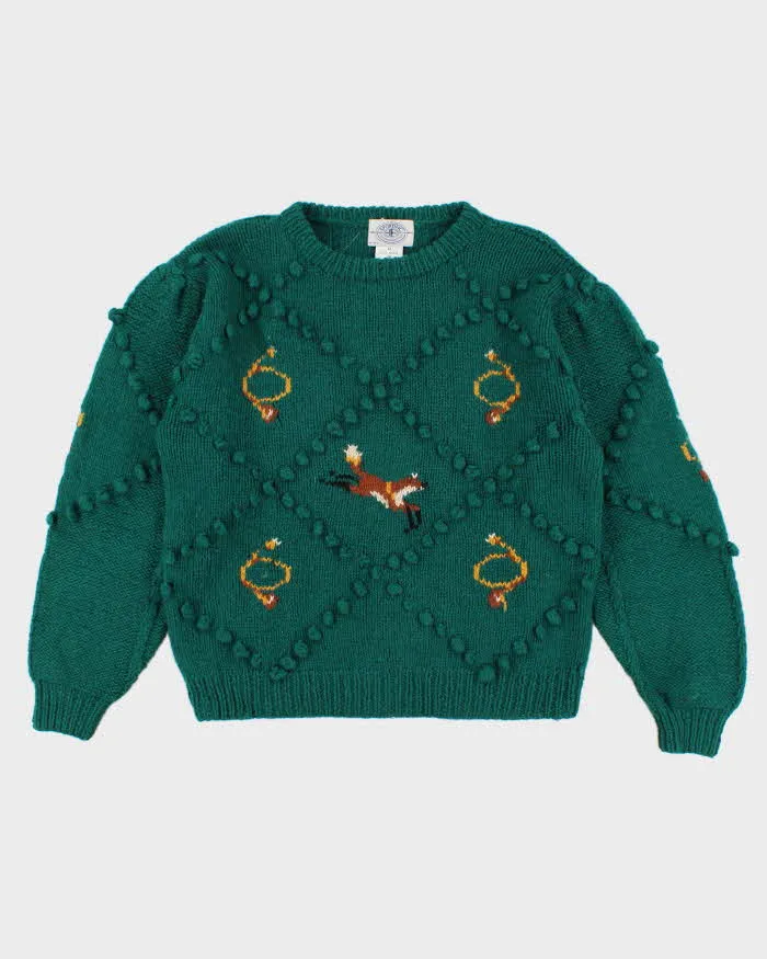 Vintage Men's Green Fox Patterned Knit Sweater - M sold by Rokit