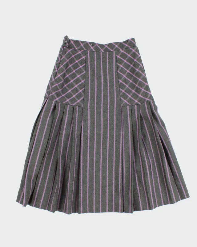 80's Vintage Pleated Check Skirt with Button Detailing - S sold by Rokit