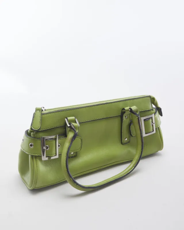Y2K 00s Lime Green Pleather Handbag - O/S made by Rokit