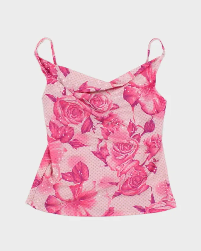 Y2k 00s Pink Cowl Neck Sparkly Cami - S sold by Rokit