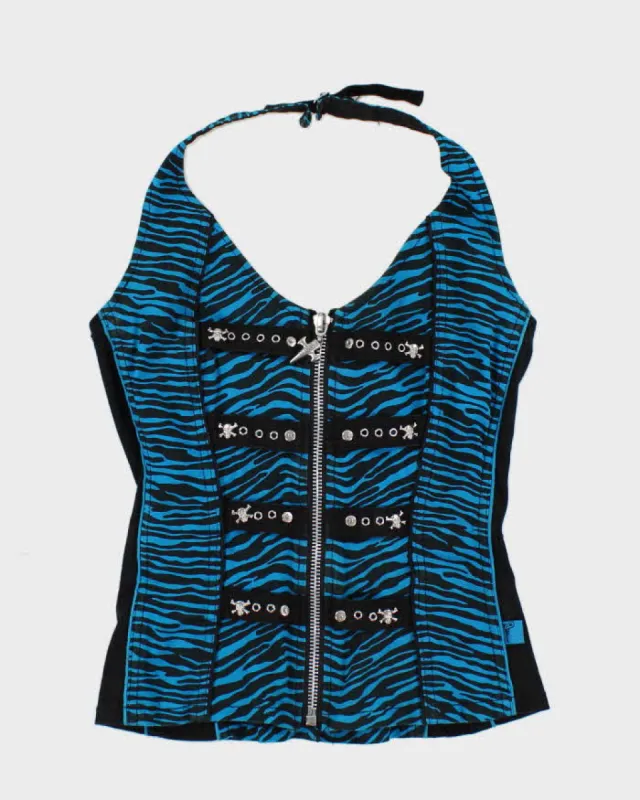 Vintage Y2k 00s Tripp Zebra Print Zip-up Halter Top - S sold by Rokit