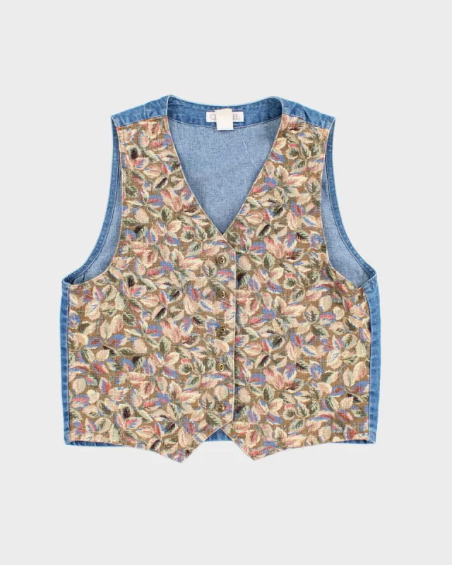 Vintage 90s Cherokee Floral Blue Denim Waistcoat - M made by Rokit