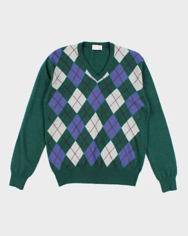 Byblos Bly Green Argyle Wool Blend Jumper - M sold by Rokit