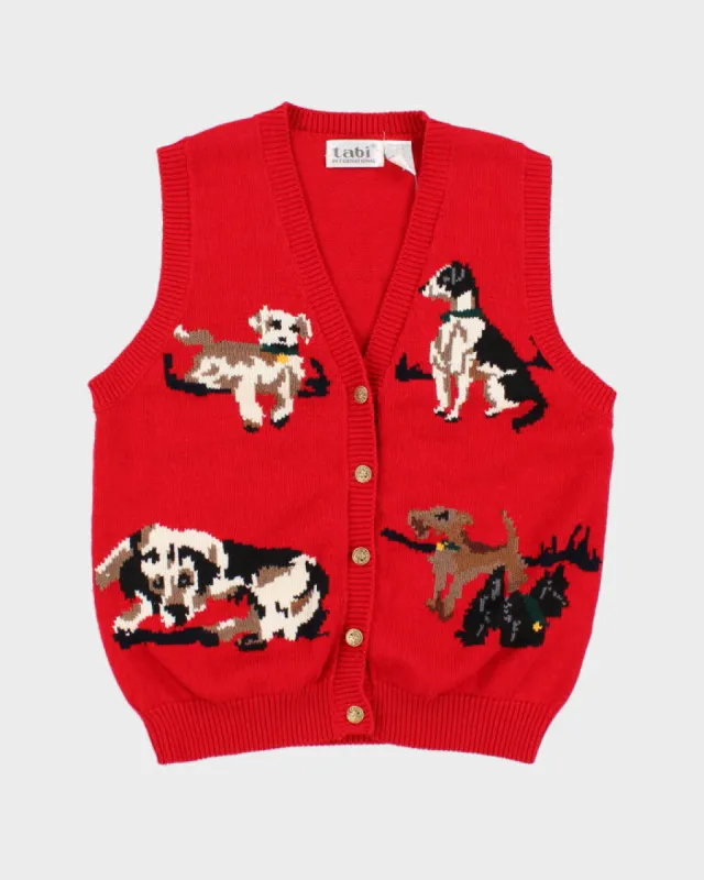Vintage Tabi International Red Dog Knitted Button Up Sweater Vest - S sold by Rokit