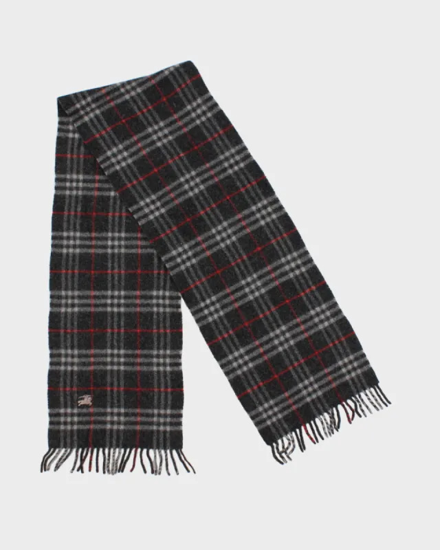 Charcoal Grey Burberry Tartan Wool Scarf sold by Rokit