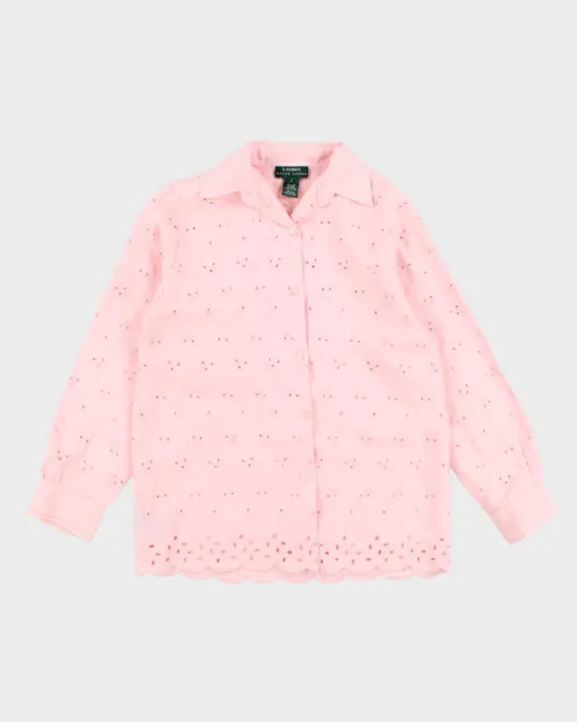 Ralph Lauren Pink Broderie Anglaise Long Sleeve Shirt - S sold by Rokit