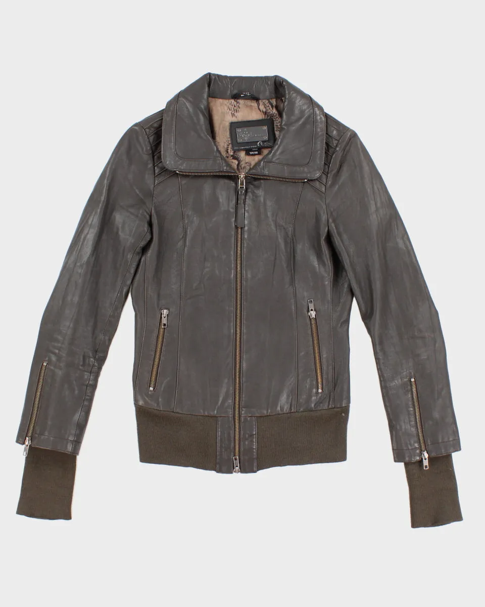 Womens Grey Leather Zip Up Jacket - XS sold by Rokit