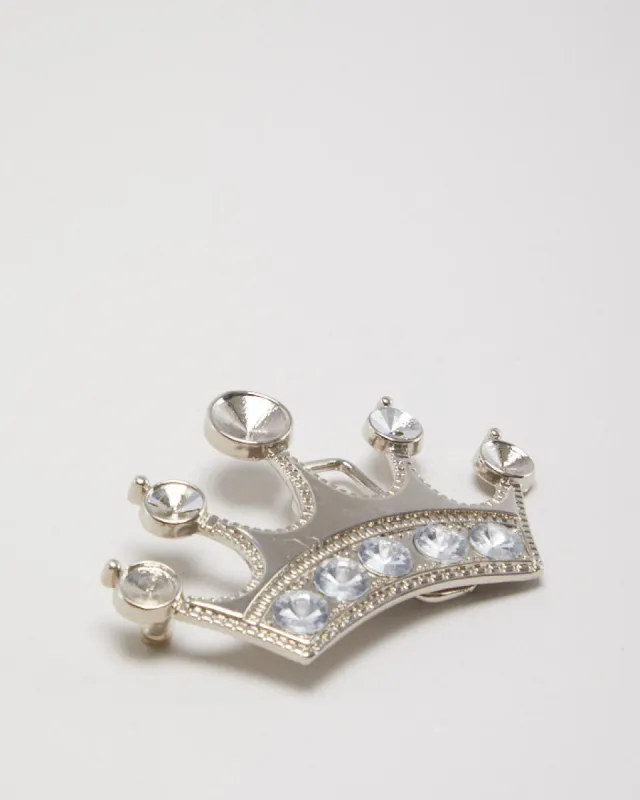 Y2k 00s Rhinestone Silver Crown Belt Buckle sold by Rokit