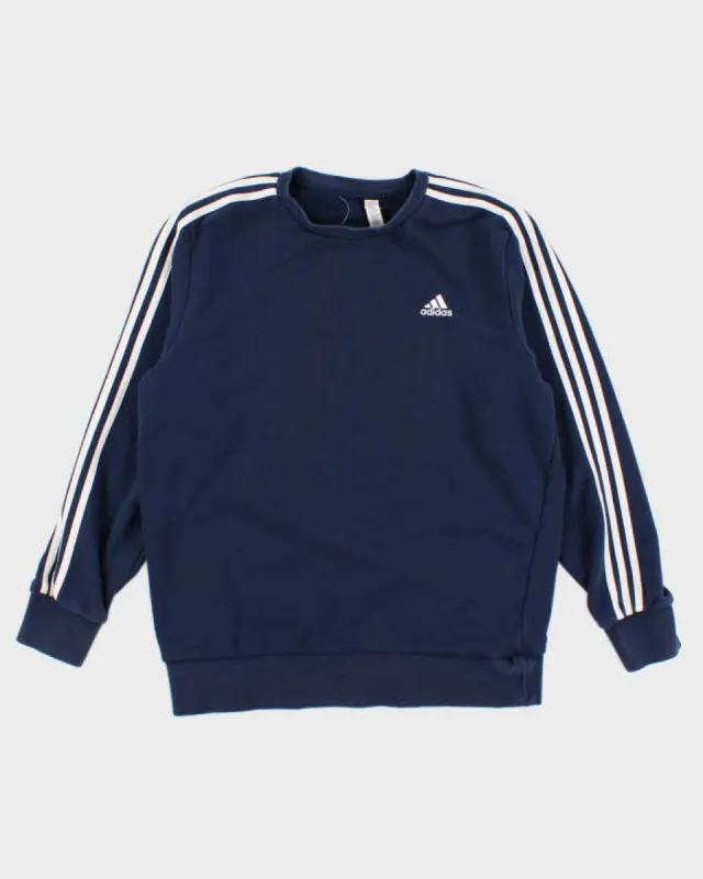 Vintage Men's Navy Adidas 3 Stripe Sweatshirt - L sold by Rokit
