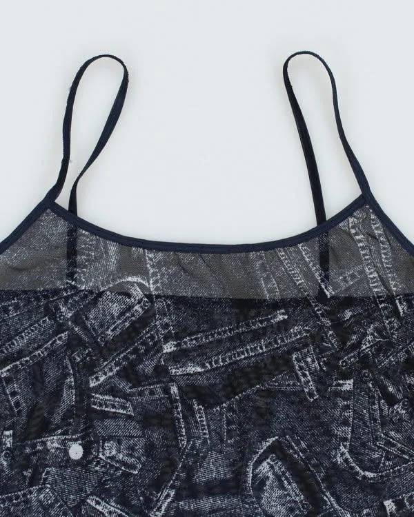 Y2k 00s Denim Print Mesh Cami - M sold by Rokit product image thumbnail 3