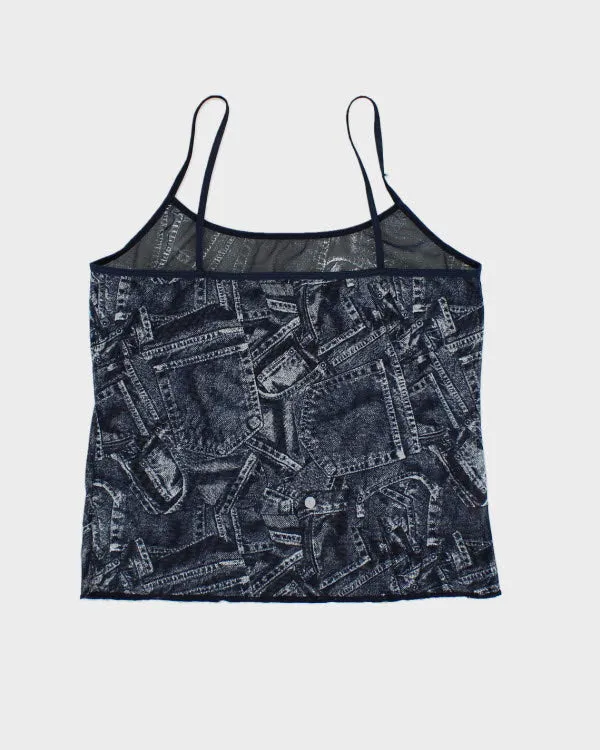 Y2k 00s Denim Print Mesh Cami - M sold by Rokit product image thumbnail 2