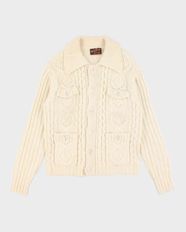 Womens Vintage Cream Cable Knit Wool Button Up Cardigan - L sold by Rokit
