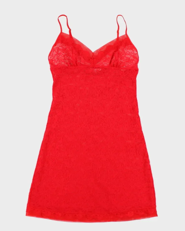 Y2k 00s Victoria's Secret Red Lace Slip Dress - L sold by Rokit