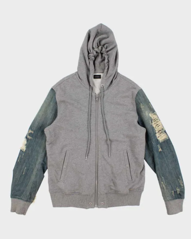 Mens Distressed Denim and Grey Cotton Diesel Hoodie - L made by Diesel