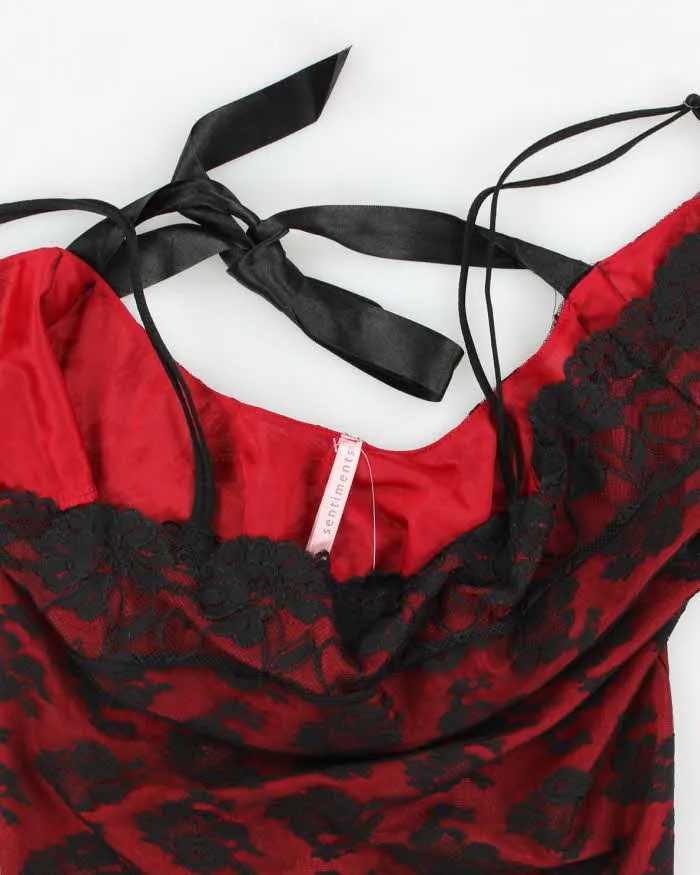 Y2k 00s Sentiments Red & Black Lace Top - L sold by Rokit product image thumbnail 3