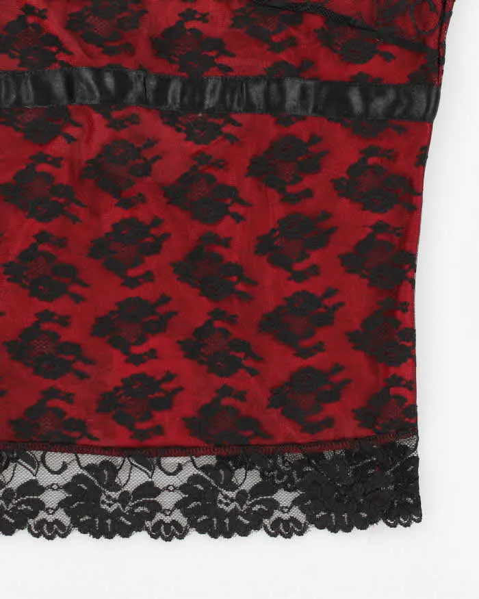 Y2k 00s Sentiments Red & Black Lace Top - L sold by Rokit product image thumbnail 4