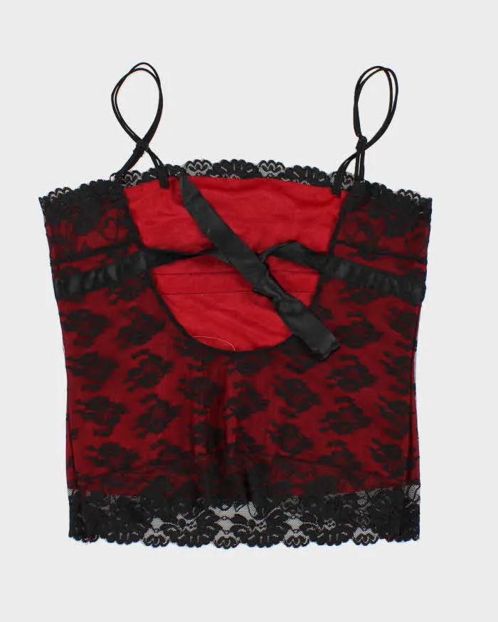 Y2k 00s Sentiments Red & Black Lace Top - L sold by Rokit product image thumbnail 2